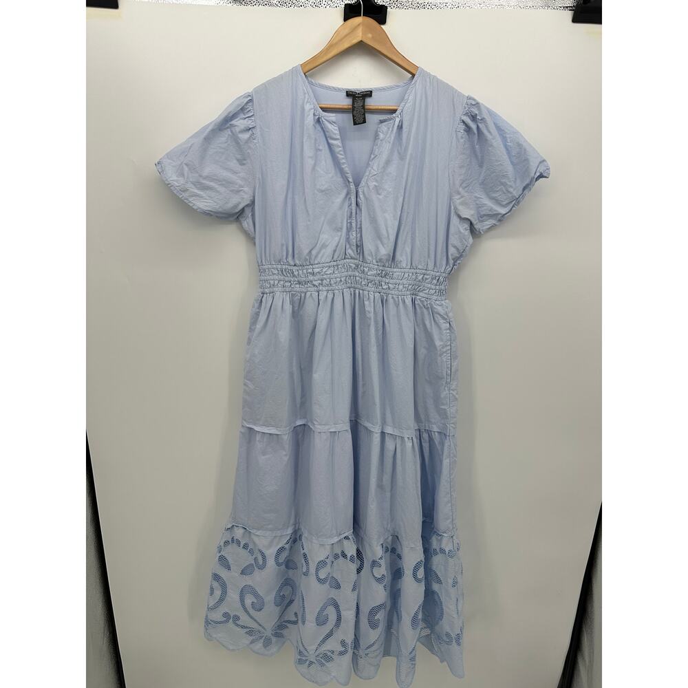 Chelsea & Theodore Womens Blue Maxi Dress Sz XL Cotton Cottagecore Tiered Boho